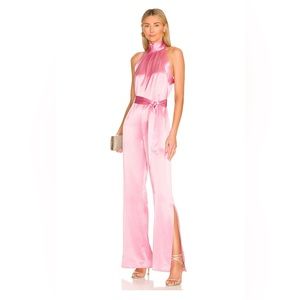 NWT Something Navy Silky Halter Jumpuit. Pink